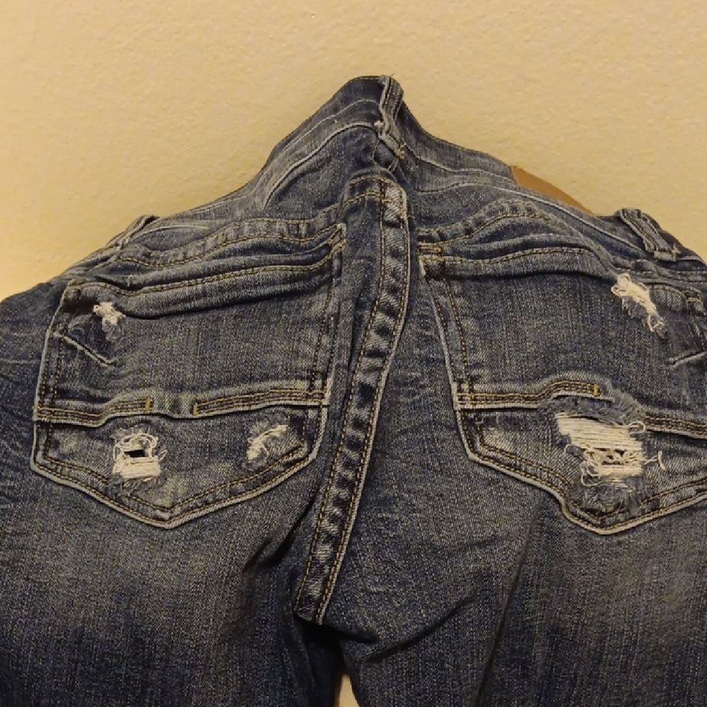 BKE Women's Dark Blue Distressed Boyfriend Jeans
